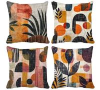 Nordic Cushion Covers 70cm x 70cm, 4 Pack Outdoor Cushions Waterproof Linen Sofa Pillows Abstract Art Pattern Design Double-Sided Printing Pillow Covers, Home Decor Aesthetics, Gifts for Women a29-19