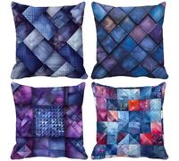 Nordic Cushion Covers 75 x 75 Set of 4, Square Outdoor Cushions Soft Sofa Pillows Covers with Invisible Zipper for Outdoor Garden Furniture Patio Bench Living Room Decorative Pillows (Plaid) e33-W