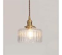 Nordic Cylindrical Glass Pendant Lamp, Retro Copper Holder Hanging Lights Adjustable Height Hanging Light for Dining Room Bedroom(Transparent,15cm/5.9in)