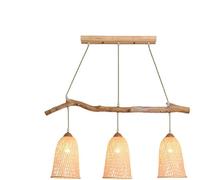 Nordic Decoration Light Kitchen Island Rattan Wood Rustic Ceiling Hanging Basket Light Wicker Light Woven Bamboo Chandelier Lamp for Farmhouse Living Room Dining Table Hallway