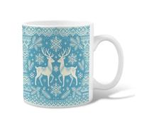 Nordic Deer Winter Pattern Ceramic Coffee Mug 11oz | Nordic Pattern, Tea Cup, Snowflake Motif, Pine Branch Elements, Cozy Cabin Style, Seasonal Beverage Ware