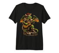 Nordic Dragon Guitar Folk Warrior Rock'n Roll VikingMetal Premium T-Shirt