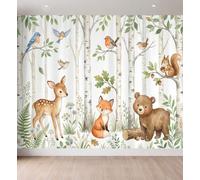 Nordic Fairy Tale Wallpaper, Non Woven Wall Murals, 200 x 140 cm (W x H) | Animals Fawns Foxes Bears Birds Wall Murals, for Living Room Kitchen Dining Room Bedroom Home Decor Wallpaper