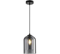 Nordic Farmhouse Double Cylinder Glass Pendant Lamp for Kitchen Island, Modern Smoke Gray Industrial Ceiling Chaner with Large Amber Glass, Suitable for Dining Room and Bedroom