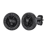 Nordic Fenrir Stud Earrings, Gothic Punk Viking Wolf Runes Earring Hypoallergenic Stainless Steel Novelty Ear Studs Mens Gift for Halloween