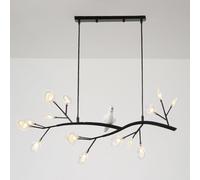 Nordic Firefly Chaner Creative Pendant Light Tree Branch Leaf Hanging Ceiling Lamp Kitchen Island Lighting Fixture Dining Room Chaners with Resin Bird Decoration (Black+Clear)