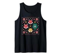 Nordic Folk Art Fox & Bear Cross Stitch Style Tank Top