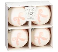 Nordic Glow Bow Baubles 4pk - Brilliant For Accessorising And Adding A Pop Of Colour To Your Christmas Tree - With Cute Bow Motifs On Each Bauble (Pink)