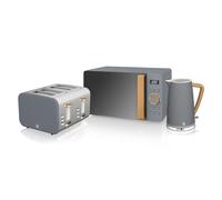 Nordic Grey 4-Slice Toaster, Kettle, and Microwave Bundle