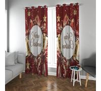 Nordic Holiday Theme Curtains Stars Bow Christmas Bell Window Curtains for Student Bedroom Living Room Small Apartments Noise Reducing 2 Panels (each W46xL54in)