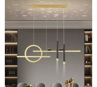 Nordic Home Creative Dimmable Linear Desk Light Fixtures Led Chandeliers with Projection Star Long Blackd Mid Century Hanging Ceiling Lamp for Dining Room Table Kitchen Office/D and Black