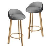 Nordic Home High Stools with Back, Front Desk Bar Chairs Wooden Counter Height Stool, Set of 2 Barstools (Grey,70cm)