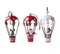 Nordic Hot Air Balloon Christmas Tree Ornaments, Wrought Iron Festive Hanging Decorations With Santa, Snowman And Elk Basket Designs, Red Ribbon For Hanging, For Holiday Home Décor