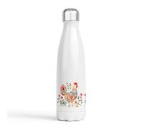 Nordic-Inspired Chicken Design 1 Drinks Bottle - Stainless Steel Double-Walled - Hand-Printed in The UK - Hot & Cold Drink Bottle - 500ml - Gift for Mum, Grandma, Chicken Lover