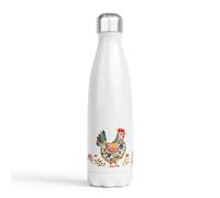 Nordic-Inspired Chicken Design 2 Drinks Bottle - Stainless Steel Double-Walled - Hand-Printed in The UK - Hot & Cold Drink Bottle - 500ml - Gift for Mum, Grandma, Chicken Lover