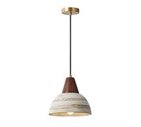 Nordic Japanese Style Pendant Light With 9.05''W Ceramics Shade, Vintage Brass Hanging Lamp Solid Wood Ceiling Fixture for Restaurant Bar Kitchen Dining Room