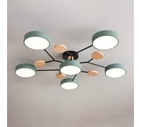 Nordic LED Ceiling Lamp Modern Acrylic Ceiling Light Creative Semi Flush Sputnik Light Fixture 6 Lights with Wood Decoration for Living Room Dining Room Bedroom, Green