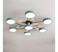 Nordic LED Ceiling Lamp Modern Acrylic Ceiling Light Creative Semi Flush Sputnik Light Fixture 7 Lights with Wood Decoration for Living Room Dining Room Bedroom, Green