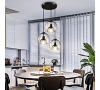 Nordic LED Chandelier E27 Vintage Industrial Double Layer Bubble Glass Ceiling Pendant Lamp for Dining Room Kitchen Island Decor Modern Black Glass Ball Hanging Light,C,Pleasant63