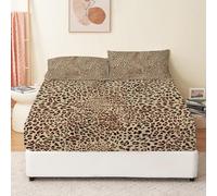 Nordic Leopard Print Bedding Fitted Sheet Double, Fitted Sheet Deep Pocket 12 inch (30 cm) - Easy Care - Soft Brushed Microfibre Fabric - Shrinkage and Fade Resistant - Bottom Sheet