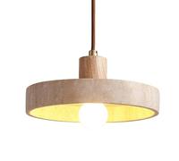 Nordic Light, Natural Travertine Shade with Wood Accent, Hanging Lamp, Ceiling Light Fixture for Kitchen Island, Dining Room, Bedroom, Entryway, Hallway, Loft, Nook Anteroom(Bronze)/Bronze