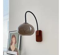 Nordic Light Plug in Modern Wall Sconce Mid Century with White Milk Glass Vintage Industrial Wood Wall Light Hardwired Smoke Grey Amber Farmhouse Reading Wall Lamp for Bedroom Bedside/Grey