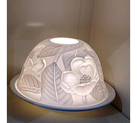 Nordic Light Tealight Candle Holder, Set of Shade & Plate, Flowers Living, Dining Room Table, Home Decor Accessories-Porcelain-One Size, Ceramic, White Patterned