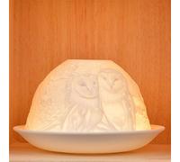 Nordic Light Tealight Candle Holder, Set of Shade & Plate, Owls Living, Dining Room Table, Home Decor Accessories-Porcelain-One Size, Finest unglazed, White Patterned