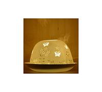 Nordic Light Tealight Candle Holder, Set of Shade & Plate, Stencil Butterfly Living, Dining Room Table, Home Decor Accessories-Porcelain-One Size, 9x9x9cm