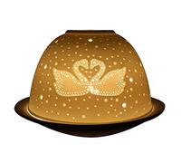 Nordic Light Tealight Candle Holder, Set of Shade & Plate, Swan Table Centerpiece, Home Decor Accessories-Porcelain-One Size-Cut Out Design, White Patterned