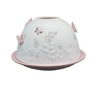 Nordic Lights 3D Pink Butterfly Porcelain Tealight Holder Dome | Candle Holder Projecting 3D Image Use With Scented Candle, LED Light | Perfect Living Room Decor Lights | Shade & Plate Set