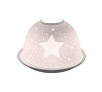 NOV8E Nordic lights Star Porcelain Tea light Holder Dome | Candle Holder Projecting a 3D Image Use With Scented Candle, LED Light | Room Decor Lights White Color Shade & Plate Set of 2