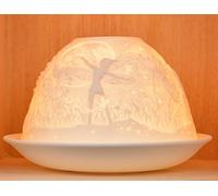 Nordic Lights Fairy Porcelain Tealight Holder Dome | Candle Holder Projecting 3D Image Use With Scented Candle, LED Light | Living Room Decor Lights | Shade & Plate Set with Gift Box