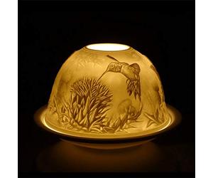 Nordic Lights Humming Bird Porcelain Tealight Holder Dome Candle Holder Projecting a 3D Image Use With Scented Candle, LED Light Perfect Room Decor Lights Shade & Plate Set with Gift Box
