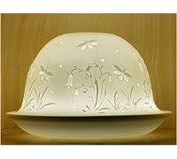 Nordic Lights Stencil Flower White Porcelain Tealight Holder Dome | Candle Holder Projecting a 3D Image Use With Scented Candle, LED Light | Room Decor Lights | Shade & Plate Set with Gift Box