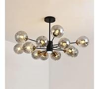 Nordic Living Room Pendant Light, Creative Sputnik Chandelier, Ceiling Lighting Fixture With Smoke Grey Glass Lampshade, 3 Extension Rods Included(10cm+20cm+30cm)