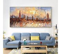 Nordic London City Skyline Canvas Oil Painting On Canvas Modern Cityscape Large Wall Art Living Room Home Wall Decor 55X110cm Frameless