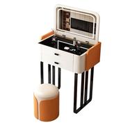Nordic Luxury Makeup Vanity with Illuminated Mirror 3-Color Design Upholstered Stool & Glass Top Dresser 50 cm - Stylish Makeup Table Set for Elegant Bedrooms