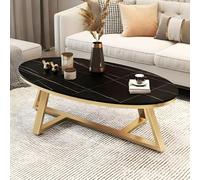 Nordic Marble Oval Coffee Table - Black Top Gold Base - 47" L x 24" W x 18" H - Modern Living Room Furniture Stylish Accent Table Design