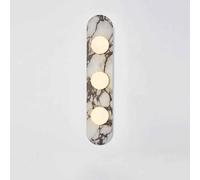 Nordic Marble Wall Sconce with White Glass Shade, Natural Stone & Glass Wall Light, Hand-Polished Simple Design Wall Lamp, G4 Bulb, Hardwired Fixture for Living Room, Bedroo(Size:Large(60cm/23.6inch))