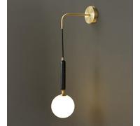 Nordic Marble Wall Sconces, Globe Glass Wall Light Fixtures with Brass Base, 1-light Hardwired Indoor Wall Mounted Lamp, Nodern Minimalist Wall Lighting for Hallway Bedroom Bedside Living Room