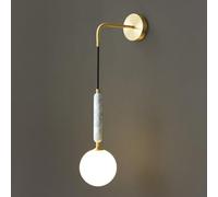 Nordic Marble Wall Sconces, Globe Glass Wall Light Fixtures with Brass Base, 1-light Hardwired Indoor Wall Mounted Lamp, Nodern Minimalist Wall Lighting for Hallway Bedroom Bedside Living Room