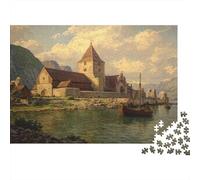 Nordic Medieval Monastery in Fjord Port Puzzle 1000pcs (75x50cm) Erwachsene Puzzle,Home Decor