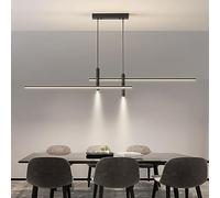 Nordic Minimalism Dimmable Led Modern Linear Chandelierd Slender Tube Lighting Minimalism Black Long Island Light Dining Table Ceiling Hanging Lamp for Kitchen Restaurant/K/90Cm