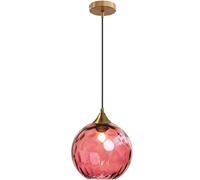 Nordic Minimalism Water Glass Pendant Lamp Kitchen Island Spherical Amber Green Flushing Glass Pendant Lamp Large Nordic Smoke Gray Lighting Industrial Ceiling Chandelier for Dining Room(Rose Red)