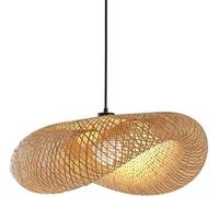 Nordic Minimalist Chandelier Japanese Vintage Wicker Shade Pendant Lamp Creative Lighting for Dining Table, Study, Living Room, Bar with Rattan(60cm)