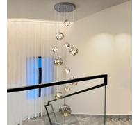 Nordic Minimalist Staircase Chandelier, Full Spectrum Three-Color Light, Lava Glass Lampshade Artistic Shape Villa Decorative Lighting Fixture,11 lamp