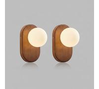 Nordic Minimalist Walnut Wood Wall Sconce, Solid Wood Base Frosted Glass Globe G9 Wall Light, Hardwired Decorative Fixture for Bedroom, Living Room, Bedside, Hallway, Aesthetic Home Decor(1Pc)/2Pc