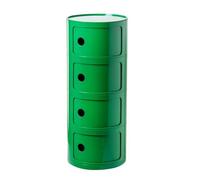 Nordic Modern 4-Tier Bedside Table with Drawers & Sliding Door - Stylish Storage Unit for Bedroom, Round Plastic End Table, Green Chest, Perfect for nizing Essentials