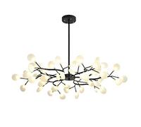 Nordic Modern Adjustable Height Black LED Chandelier Industrial ge Branch Ceiling Light Fixture for Kitchen & Dining Matte White Shade Unique Firefly Design
